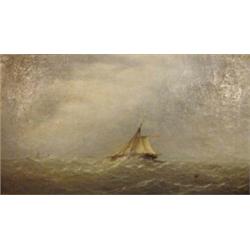 Gilt framed oil onto canvas of a sailing ship in rocky seas, M Jenner Brighton, October 8th 1870,…