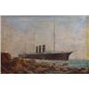 Image 1 : Framed oil on canvas of the passenger ship the New York off a rocky coast, E C Kerkin 1902, 74cm …