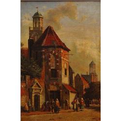 Late 19th Centuary gilt framed oil onto canvas onto board of a Continental street scene, H de Gro…