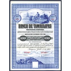 Banco de Tamaulipas, Specimen Bond.