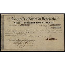 Telegrafo Electrico De Venezuela, 8 Shares of Stock, Issued in 1866.