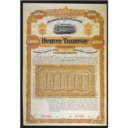 Denver Tramway Co. 1890 Specimen Bond.