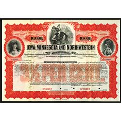 Iowa, Minnesota and Northwestern Railway Co., 1900, $10000 Specimen Bond.