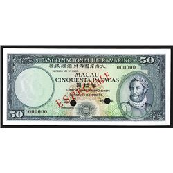 Banco Nacional Ultramarino, 1976 Specimen Issue Banknote.