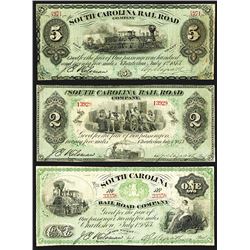 South Carolina Rail Road. 1, 2, 5 Dollars. 1873.