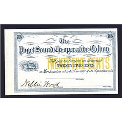 Puget Sound Co-operative Colony, ca. 1887 Washington Territorial Fractional Scrip Note.