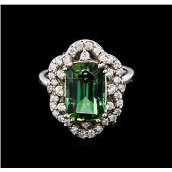 5.22ct Green Tourmaline and Diamond Ring - 14KT White Gold