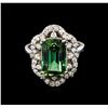 Image 1 : 5.22ct Green Tourmaline and Diamond Ring - 14KT White Gold