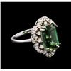 Image 2 : 5.22ct Green Tourmaline and Diamond Ring - 14KT White Gold