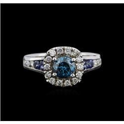 1.23ctw Fancy Blue Diamond and Sapphire Ring - 14KT White Gold