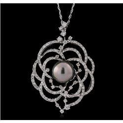 14KT White Gold Pearl and Diamond Pendant with Chain