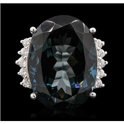 14KT White Gold 40.61ct Blue Topaz and Diamond Ring