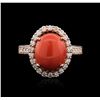 Image 1 : 14KT Rose Gold 4.38ct Coral and Diamond Ring