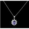 Image 2 : 14KT White Gold 3.14ct Tanzanite and Diamond Pendant With Chain