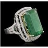 Image 2 : 14KT Two-Tone Gold 12.39ct Emerald and Diamond Ring