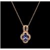 Image 2 : 14KT Rose Gold 0.68ct Sapphire and Diamond Pendant With Chain