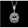 Image 1 : 14KT White Gold 4.67ct Aquamarine and Diamond Pendant With Chain