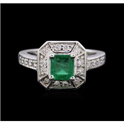 14KT White Gold 0.77ct Emerald and Diamond Ring