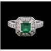 Image 1 : 14KT White Gold 0.77ct Emerald and Diamond Ring