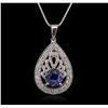 Image 2 : 14KT White Gold 1.88ct Tanzanite and Diamond Pendant With Chain