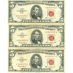 1963 $5 Red Seal Bill Lot of 3