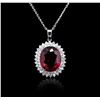 Image 2 : 14KT White Gold 19.70ct Rubellite Tourmaline and Diamond Pendant With Chain