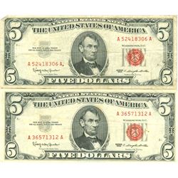 1963 $5 Red Seal Bill Lot of 2