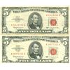 Image 1 : 1963 $5 Red Seal Bill Lot of 2