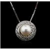 Image 2 : 14KT White Gold Pearl and Diamond Pendant With Chain