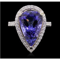 14KT Two-Tone Gold 9.41ct GIA Certified Tanzanite and Diamond Ring