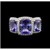 Image 1 : 6.18ctw Tanzanite and Diamond Ring - 18KT White Gold