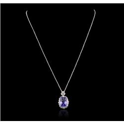 14KT White Gold 6.63ct Tanzanite and Diamond Pendant With Chain