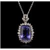 Image 2 : 14KT White Gold 6.63ct Tanzanite and Diamond Pendant With Chain