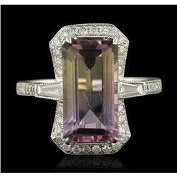 14KT White Gold 4.89ct Ametrine Quartz and Diamond Ring