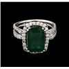 Image 1 : 3.08ct Emerald and Diamond Ring - 14KT White Gold