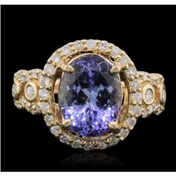 14KT Yellow Gold 3.43ct Tanzanite and Diamond Ring