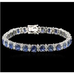 14.82ctw Blue Sapphire and Diamond Bracelet - 14KT White Gold