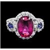 Image 1 : 14KT White Gold 2.62ct Tourmaline, Sapphire and Diamond Ring