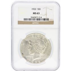 1922 NGC MS63 Peace Silver Dollar