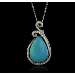 14KT White Gold 11.29ct Turquoise and Diamond Pendant With Chain