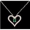 Image 2 : 14KT White Gold 0.45ct Emerald and Diamond Pendant With Chain