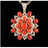 Image 2 : 14KT Yellow Gold 19.87ctw Red Coral & Diamond Pendant with Chain