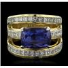 Image 1 : 18KT Yellow Gold 5.16ct Tanzanite and Diamond Ring