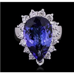 14KT White Gold GIA Certified 8.26ct Tanzanite and Diamond Ring