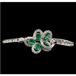 4.05ctw Emerald and Diamond Bracelet - 14KT White Gold