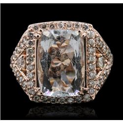 14KT Rose Gold 7.96ct Aquamarine and Diamond Ring