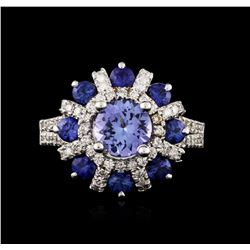 14KT White Gold 1.43ct Tanzanite, Sapphire and Diamond Ring