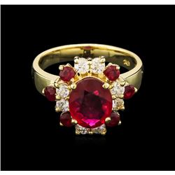 2.60ctw Ruby and Diamond Ring - 14KT Yellow Gold