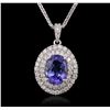Image 2 : 14KT White Gold 5.01ct Tanzanite and Diamond Pendant With Chain