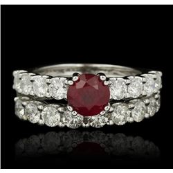 14KT White Gold 1.62ct Ruby and Diamond Wedding Set